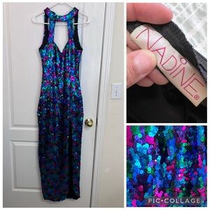 Vintage Nadine Iridescent Sequin Halter Gown maxi dress size S